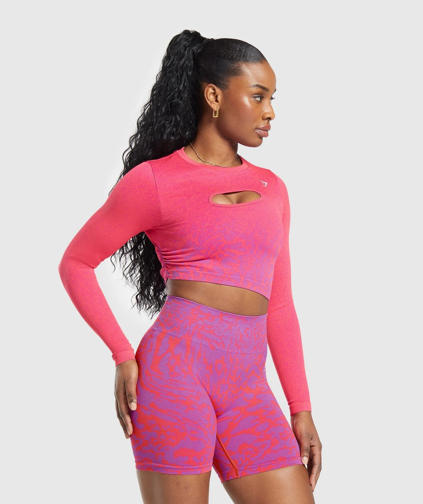 Gymshark Adapt Safari Seamless Faded Long Sleeve Top - Shelly Pink/Fly Coral