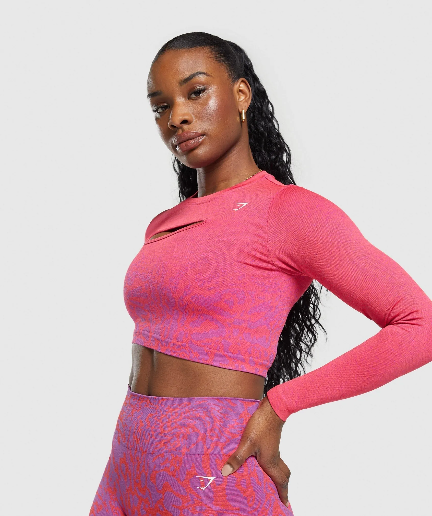 Gymshark Adapt Safari Seamless Faded Long Sleeve Top - Shelly Pink/Fly Coral