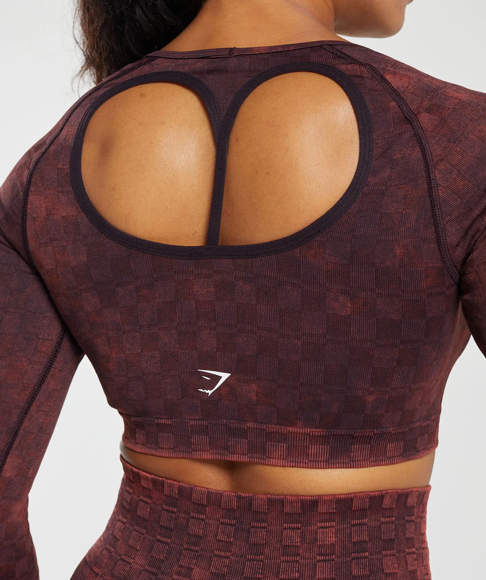 Gymshark Check Seamless Washed Long Sleeve Top - Plum Brown