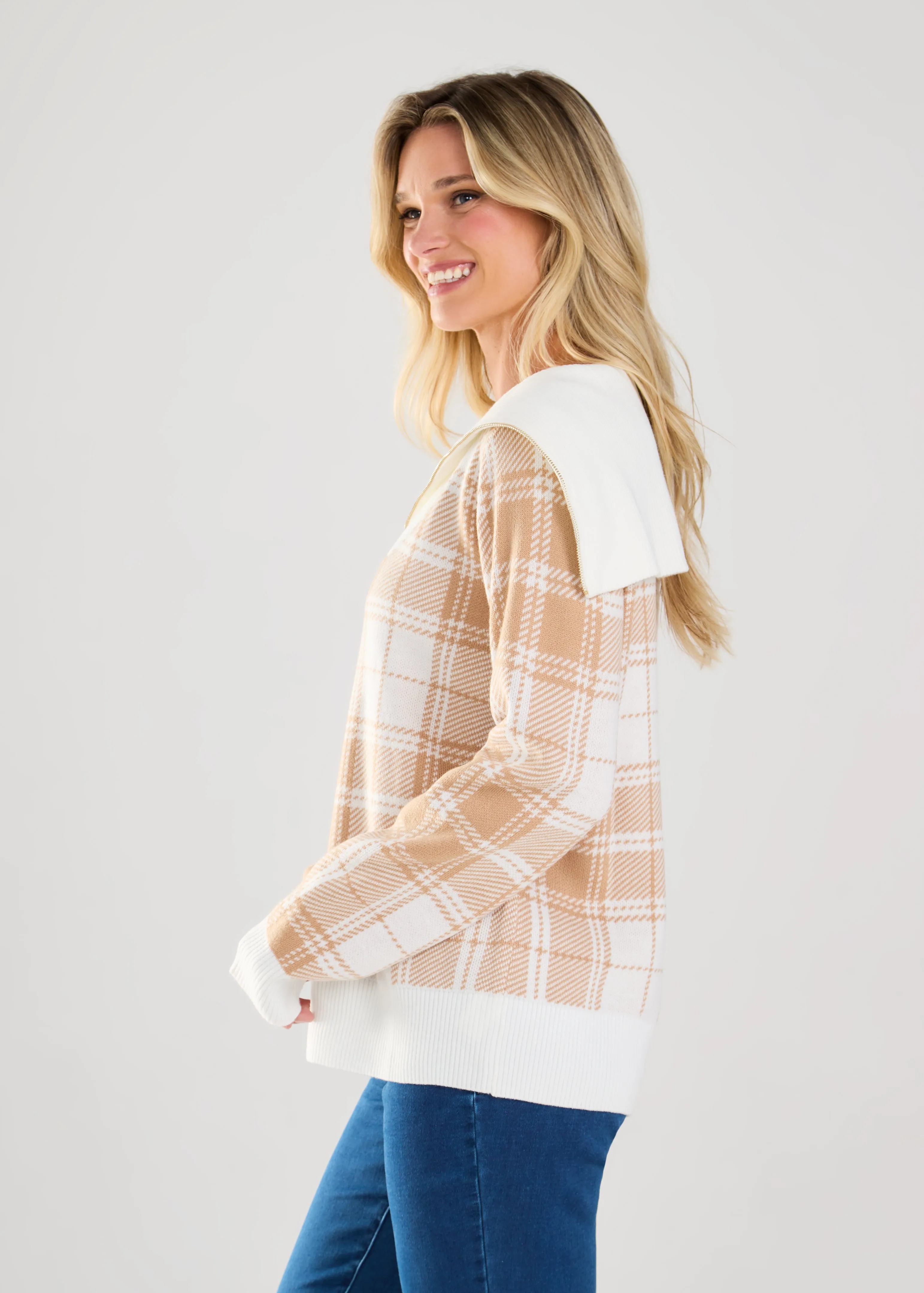 Half-Zip Plaid Sweater