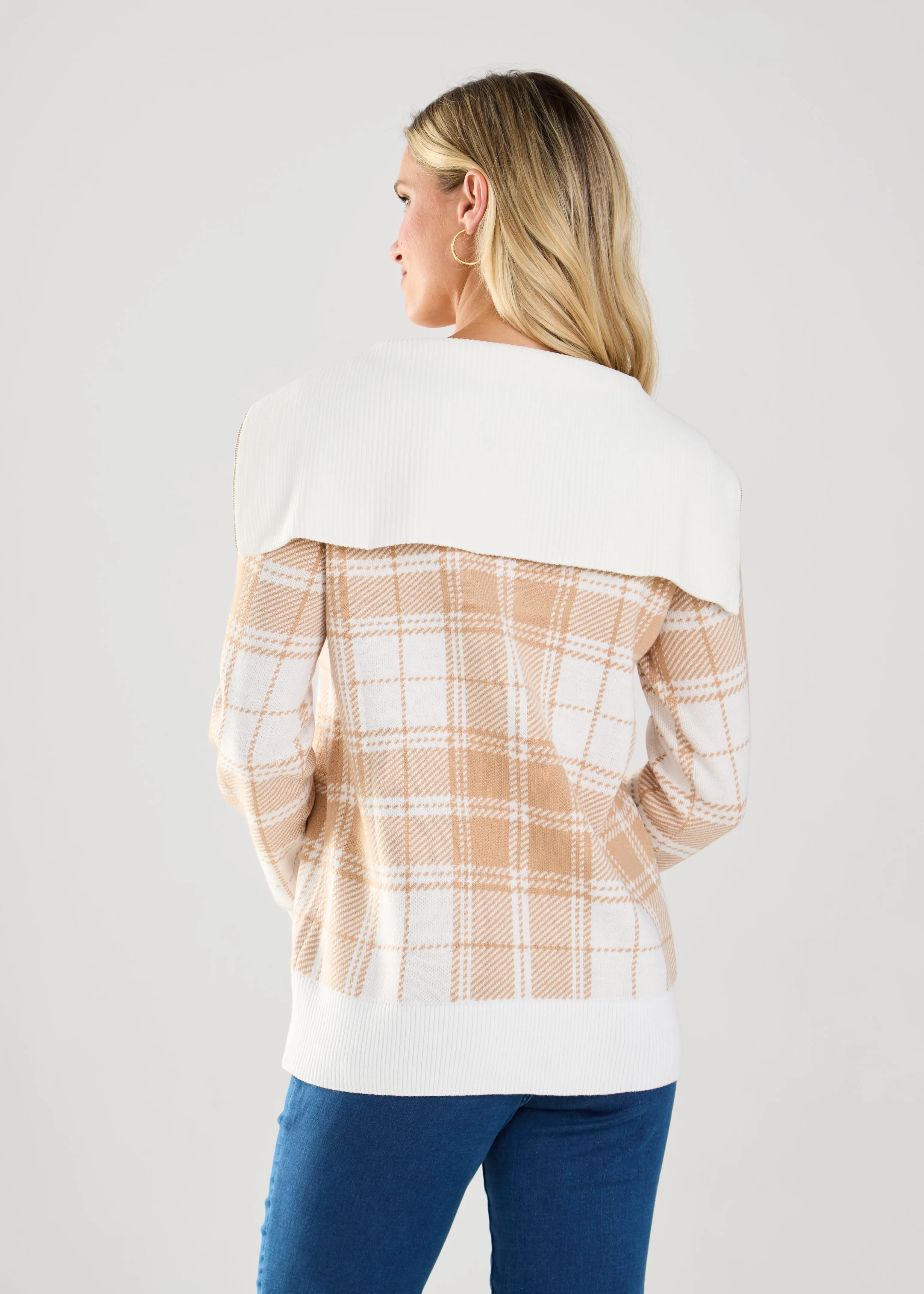 Half-Zip Plaid Sweater