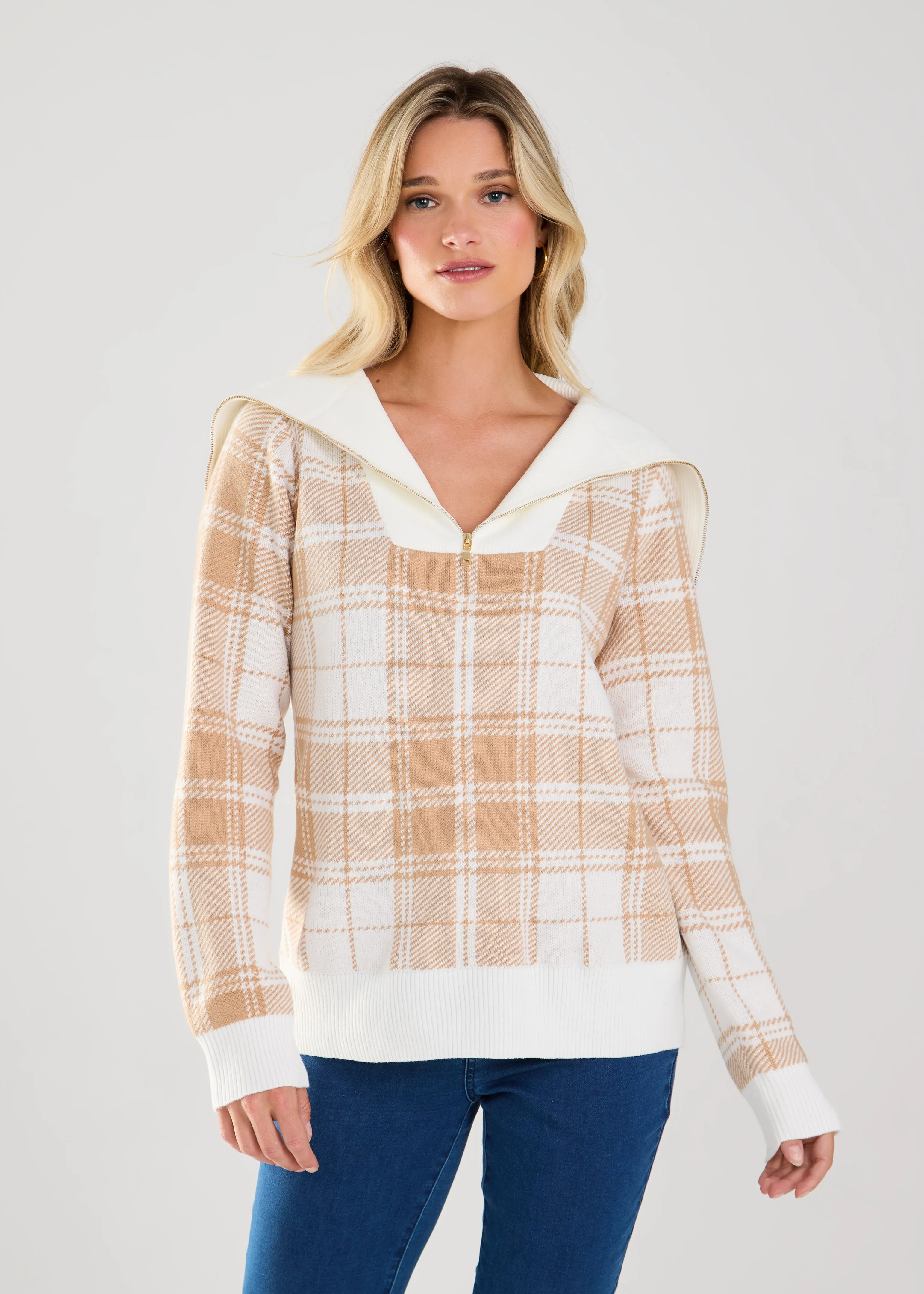 Half-Zip Plaid Sweater