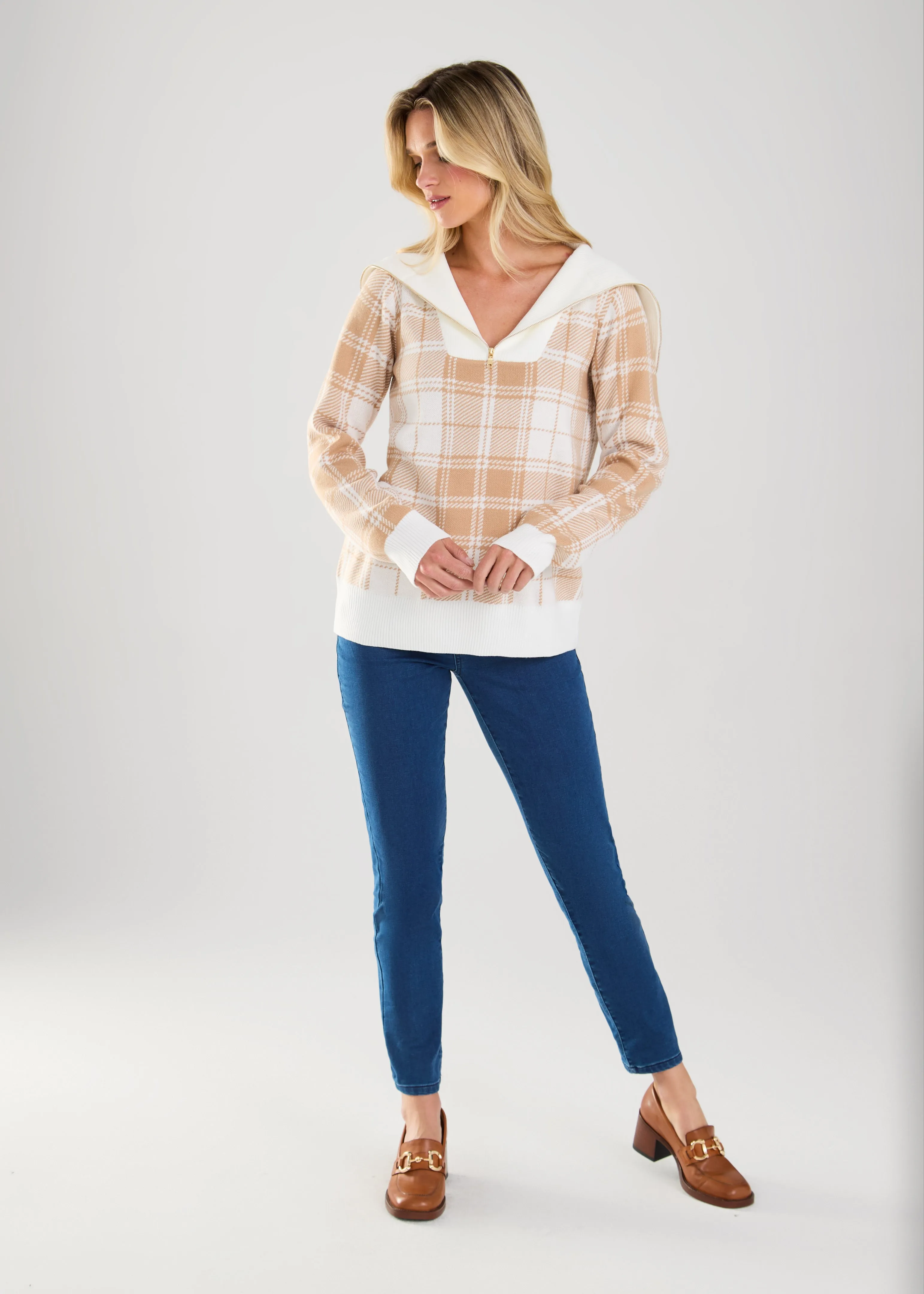 Half-Zip Plaid Sweater