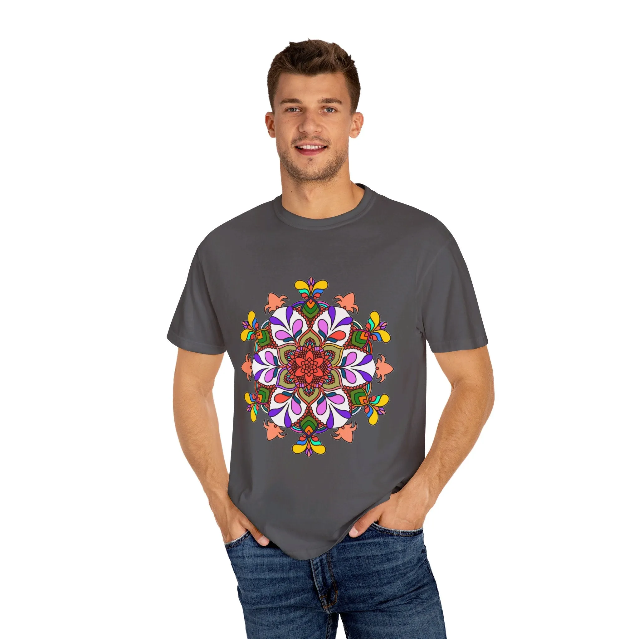 Hand-Drawn Mandala Art T-Shirt - 100% Ring-Spun Cotton - Garment-Dyed for Extra Comfort