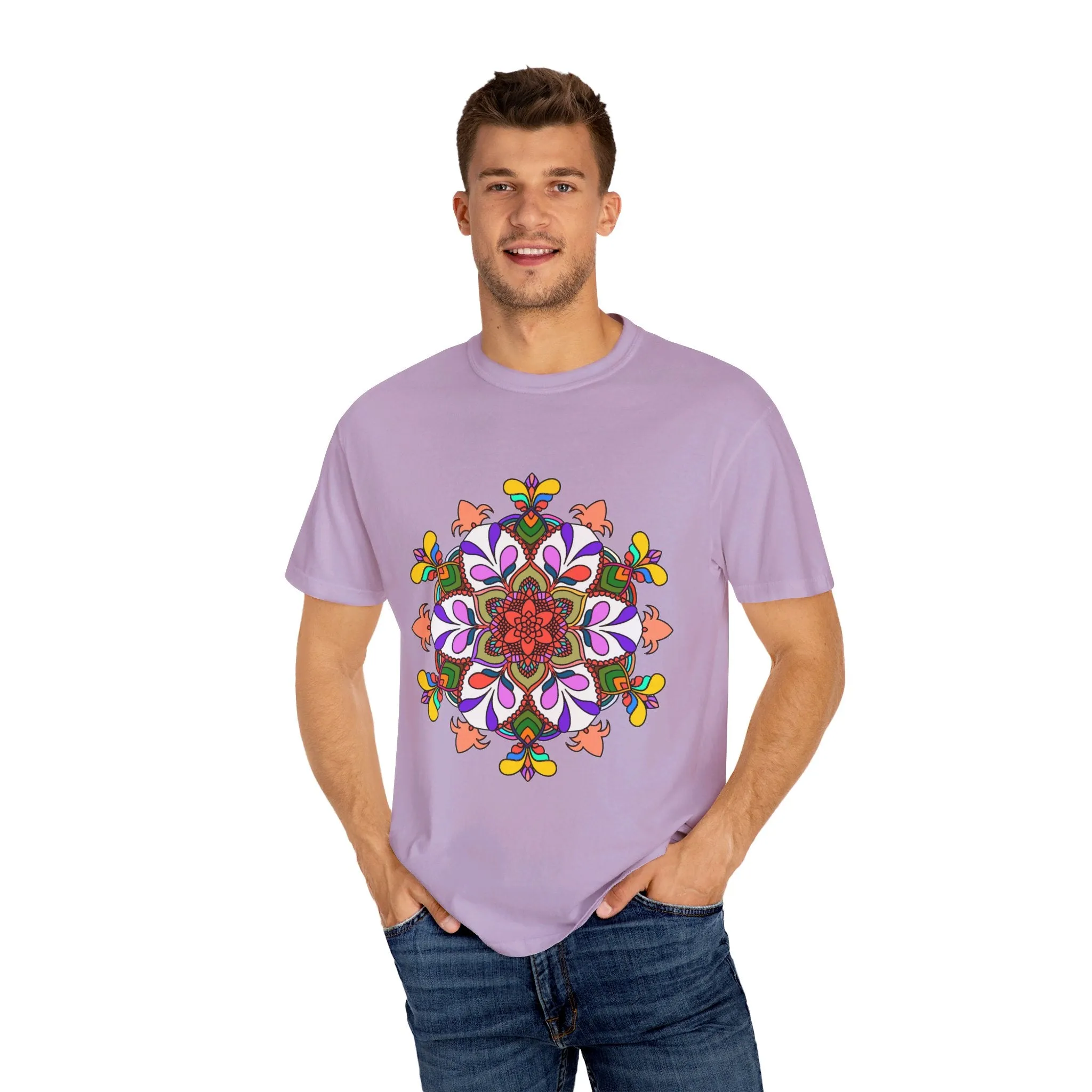 Hand-Drawn Mandala Art T-Shirt - 100% Ring-Spun Cotton - Garment-Dyed for Extra Comfort