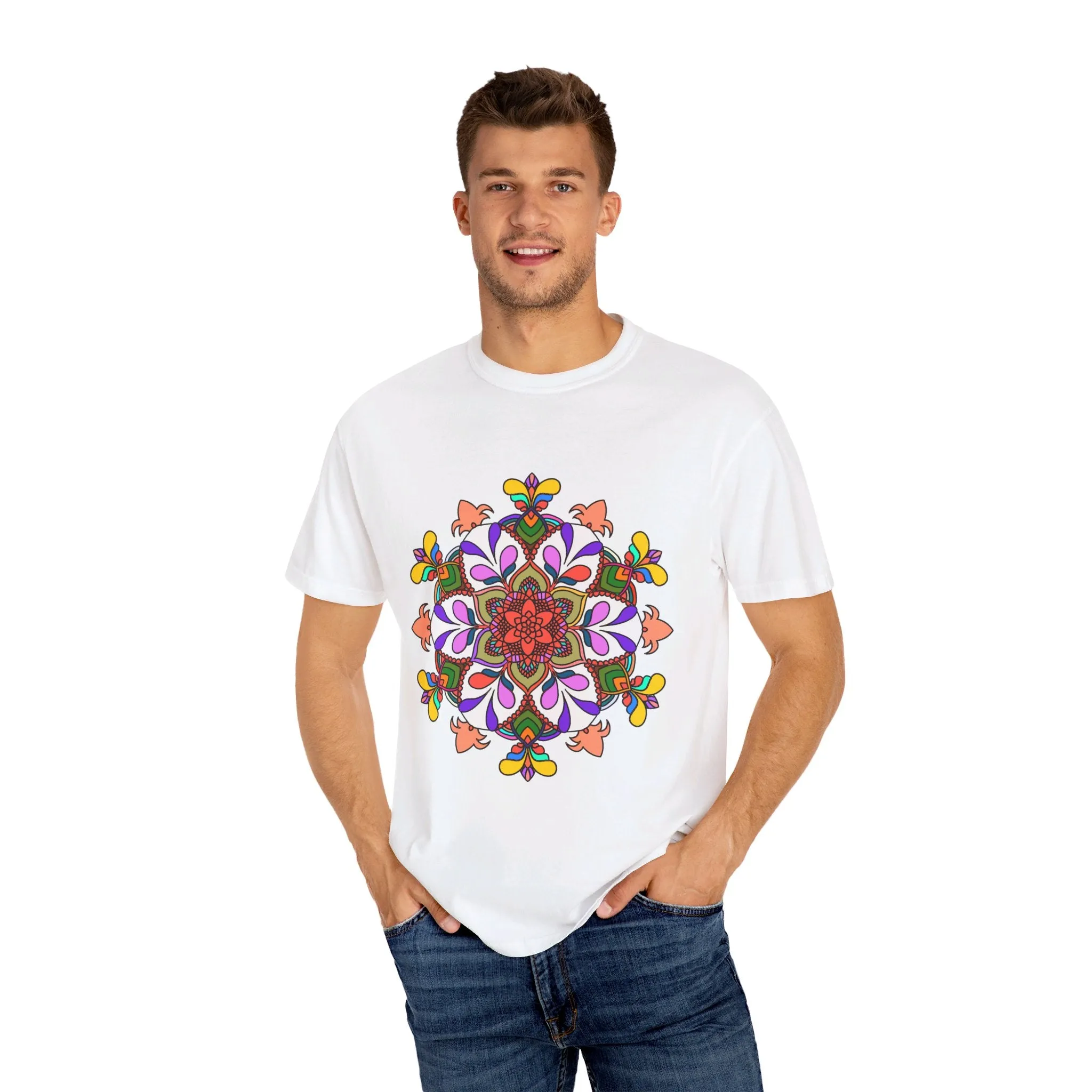 Hand-Drawn Mandala Art T-Shirt - 100% Ring-Spun Cotton - Garment-Dyed for Extra Comfort