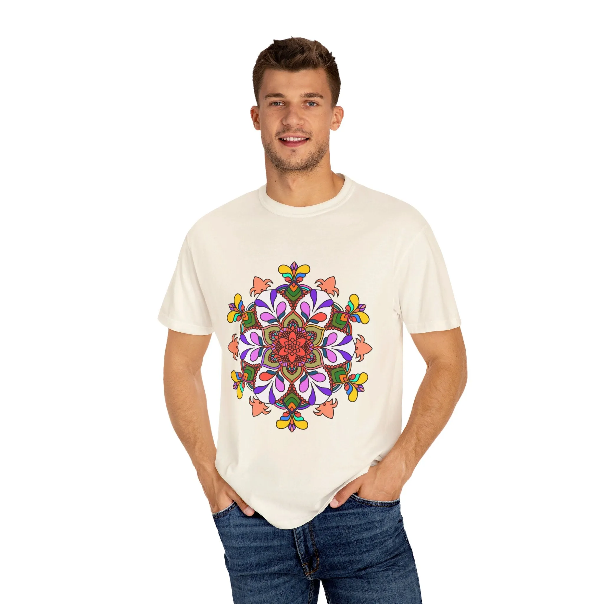 Hand-Drawn Mandala Art T-Shirt - 100% Ring-Spun Cotton - Garment-Dyed for Extra Comfort