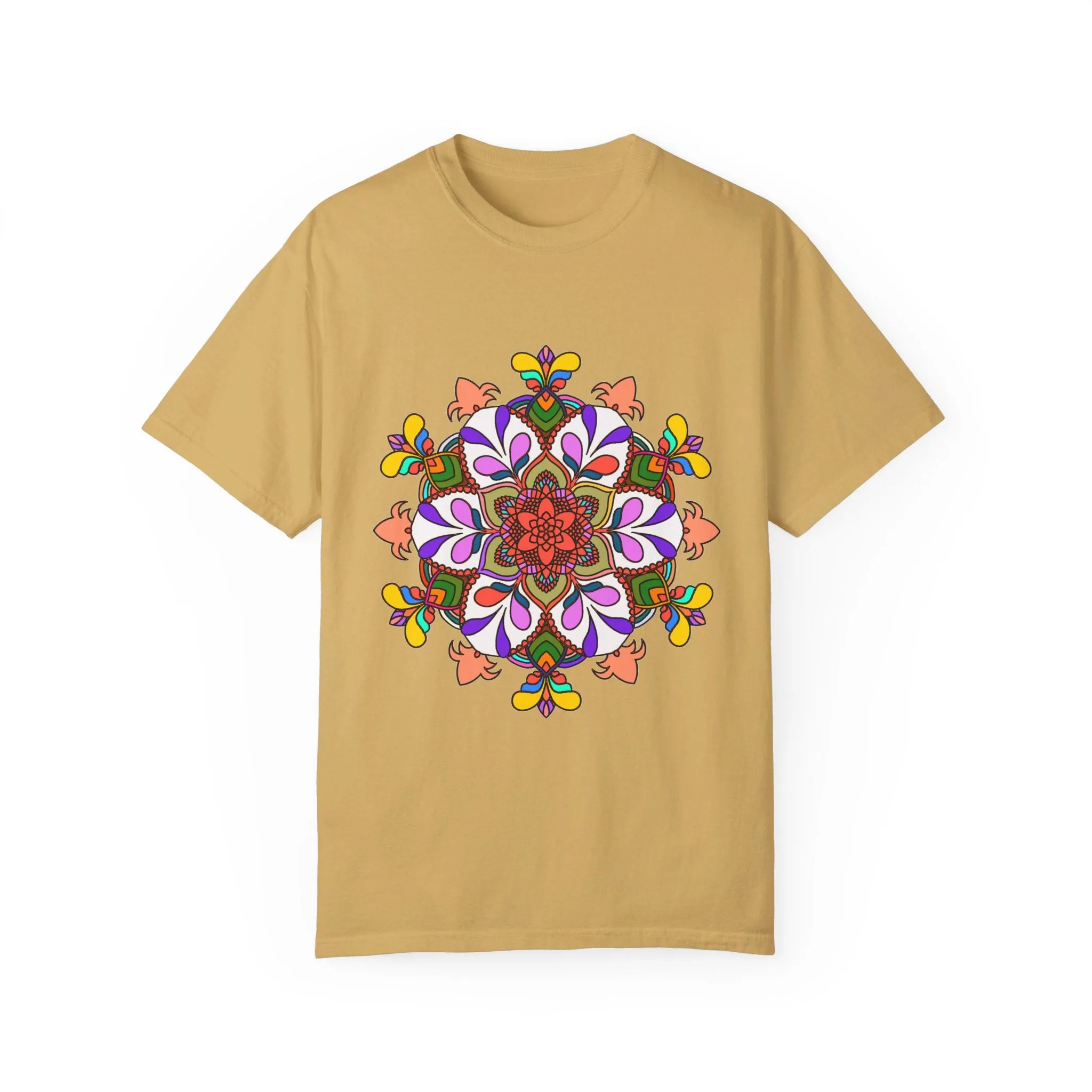 Hand-Drawn Mandala Art T-Shirt - 100% Ring-Spun Cotton - Garment-Dyed for Extra Comfort