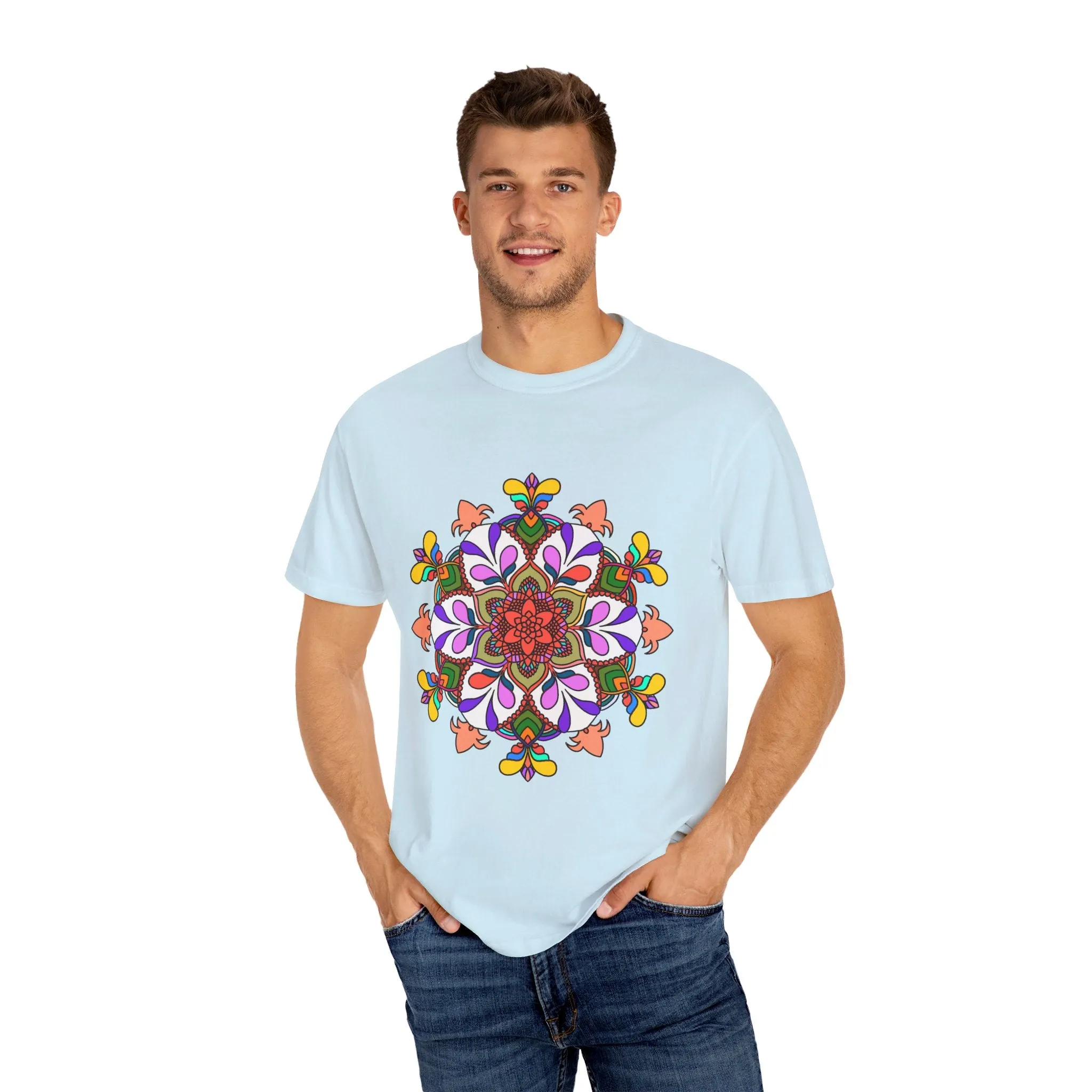 Hand-Drawn Mandala Art T-Shirt - 100% Ring-Spun Cotton - Garment-Dyed for Extra Comfort