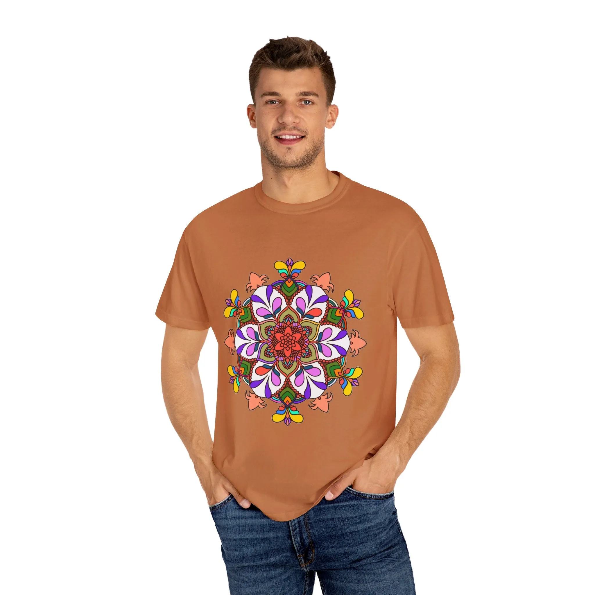 Hand-Drawn Mandala Art T-Shirt - 100% Ring-Spun Cotton - Garment-Dyed for Extra Comfort