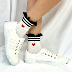 HEART mini striped crew sneaker socks - red