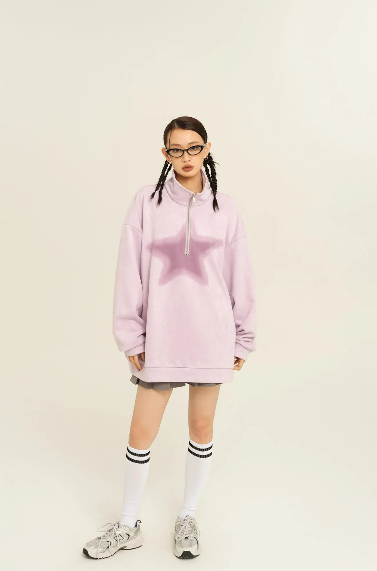 High Collar Half Zip Star Pullover