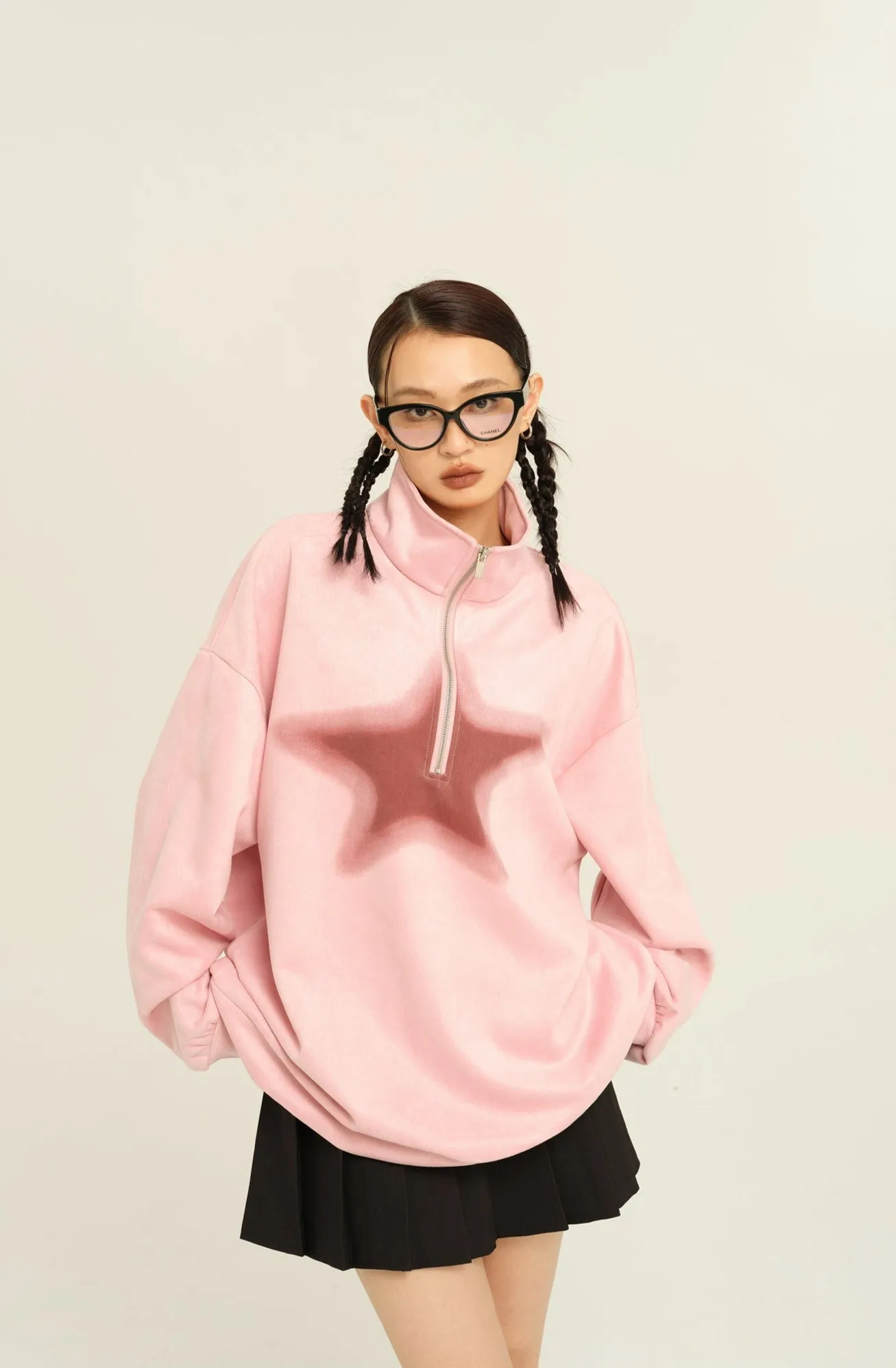 High Collar Half Zip Star Pullover