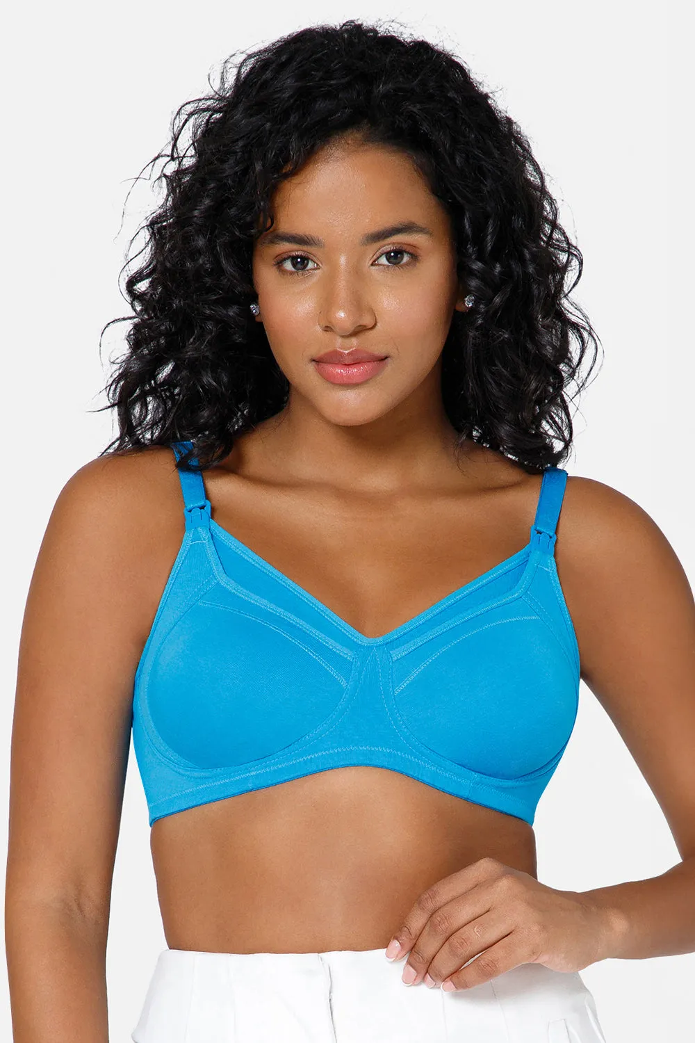 High Coverage Intimacy Nursing Bra - Maternity Bra - Feeding Bra - Blue Attol - FB07