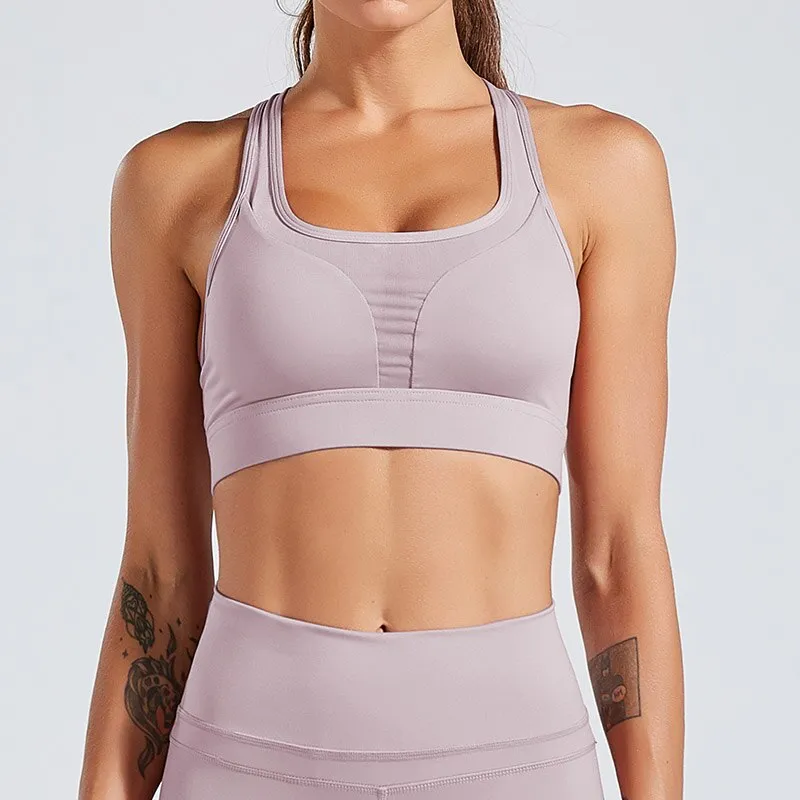 Kaminsky Fashion Women Bra Patchwork Strapless Tank Top With Pocket Solid Sexy Mesh Fitness Short Top Shockproof Sports Bra Top