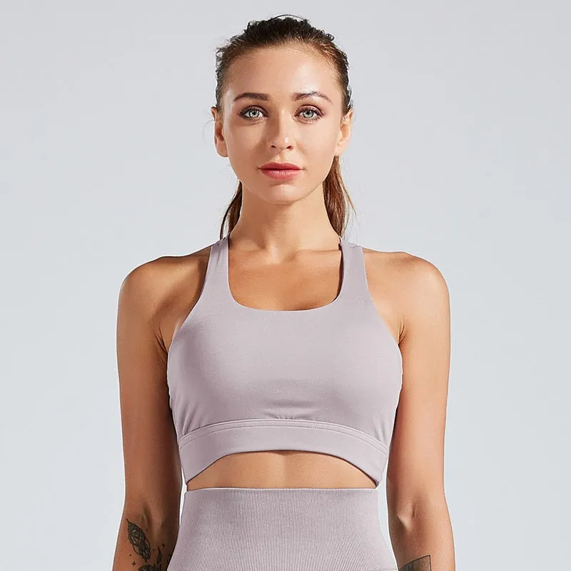 Kaminsky Women Workout Fitness Bra Mesh Patchwork Tank Top Push Up Elastic Top Women Sports Gym Bra Sexy Tank Top For Women