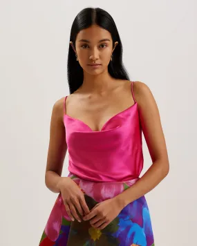 Kiti Satin Cowl Neck Cami Top Brt-Pink