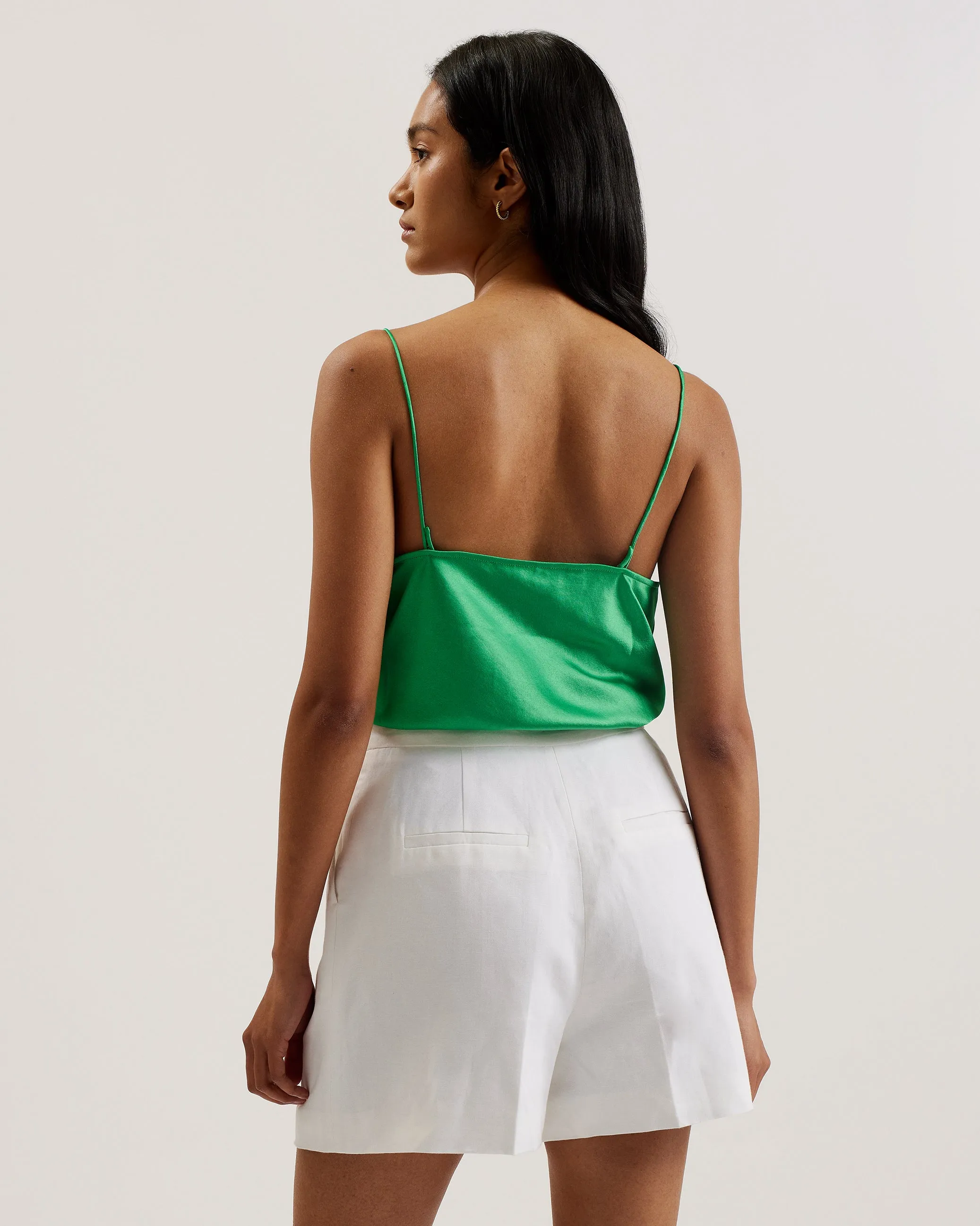 Kiti Satin Cowl Neck Cami Top Green