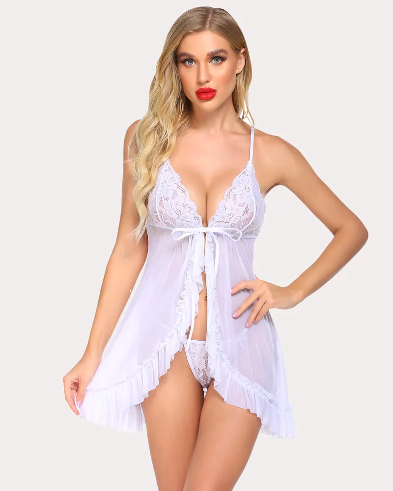 Lace Front Closure V Neck Nightwear