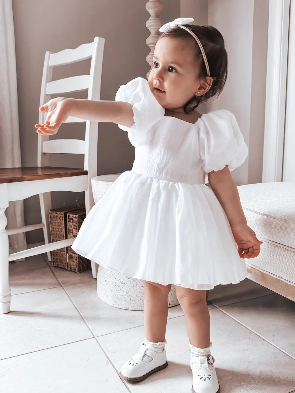 Lucy Puff Sleeve White Baby Dress