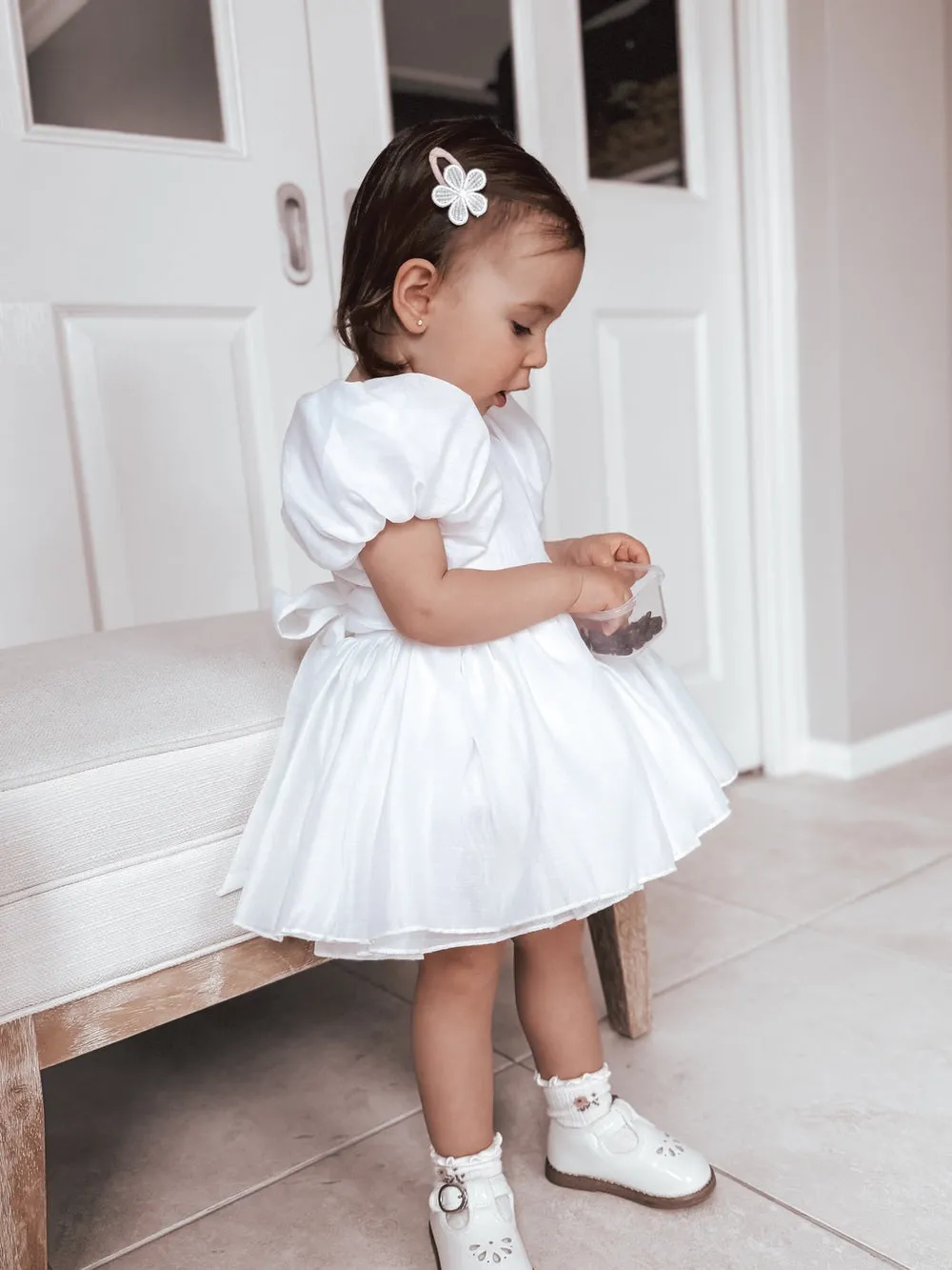 Lucy Puff Sleeve White Baby Dress