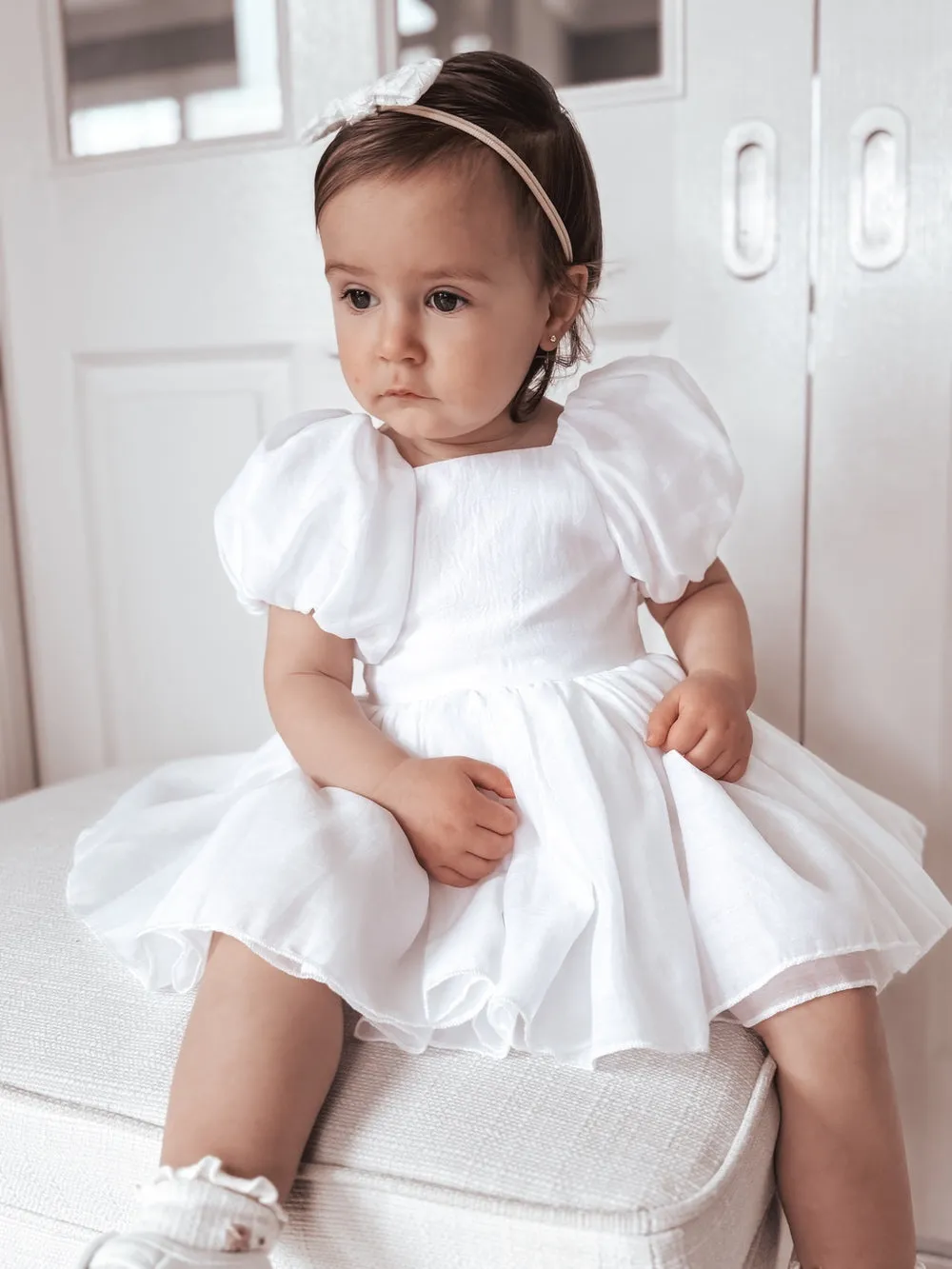 Lucy Puff Sleeve White Baby Dress