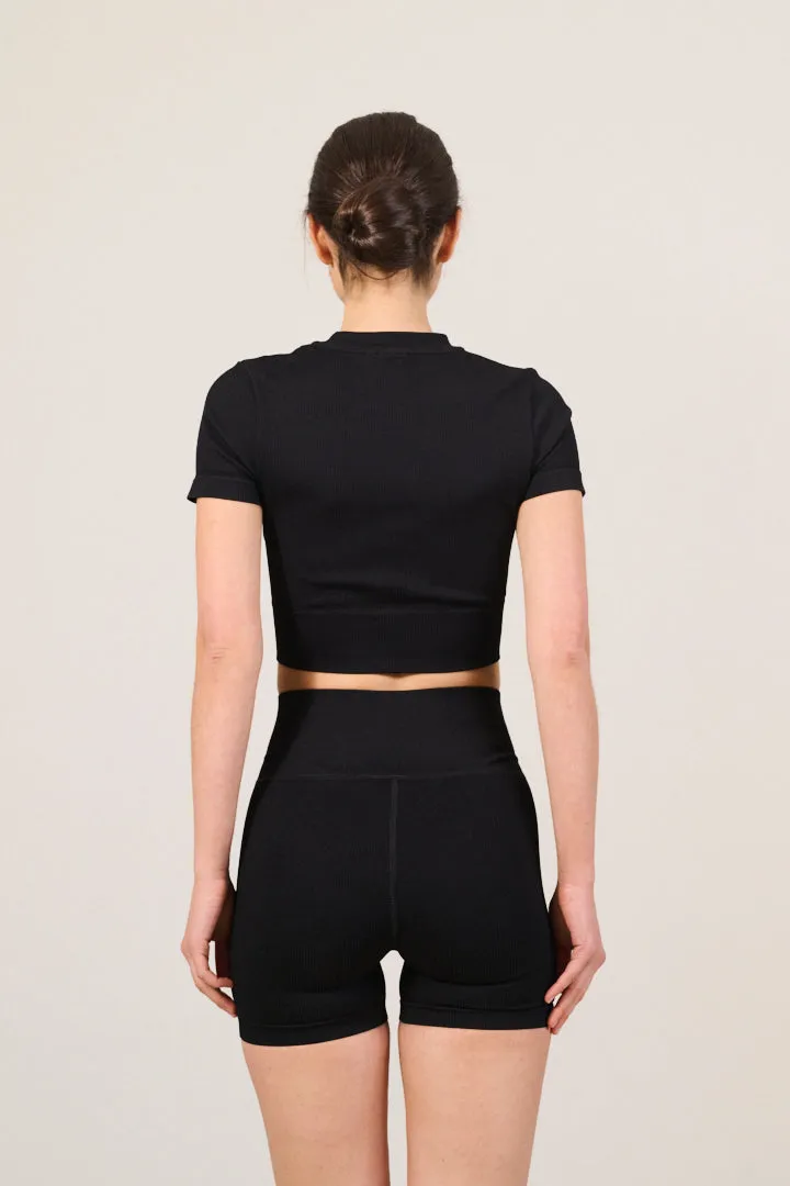 LUNA SCULPT high-waisted rib short - Black