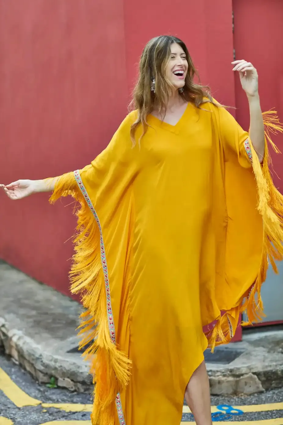 Mango Asymmetrical Kaftan With Fringe