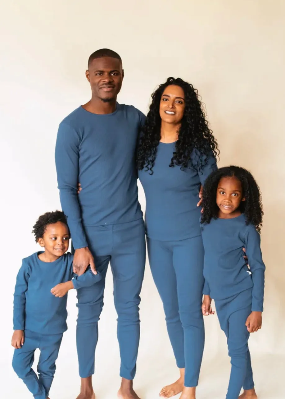 Midnight Blue Children’s Ribbed Loungeset (Matching Available)