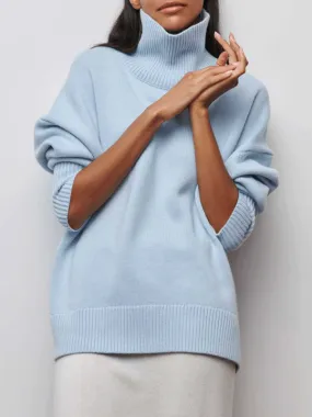 Mock Turtleneck Solid Color Loose Sweater