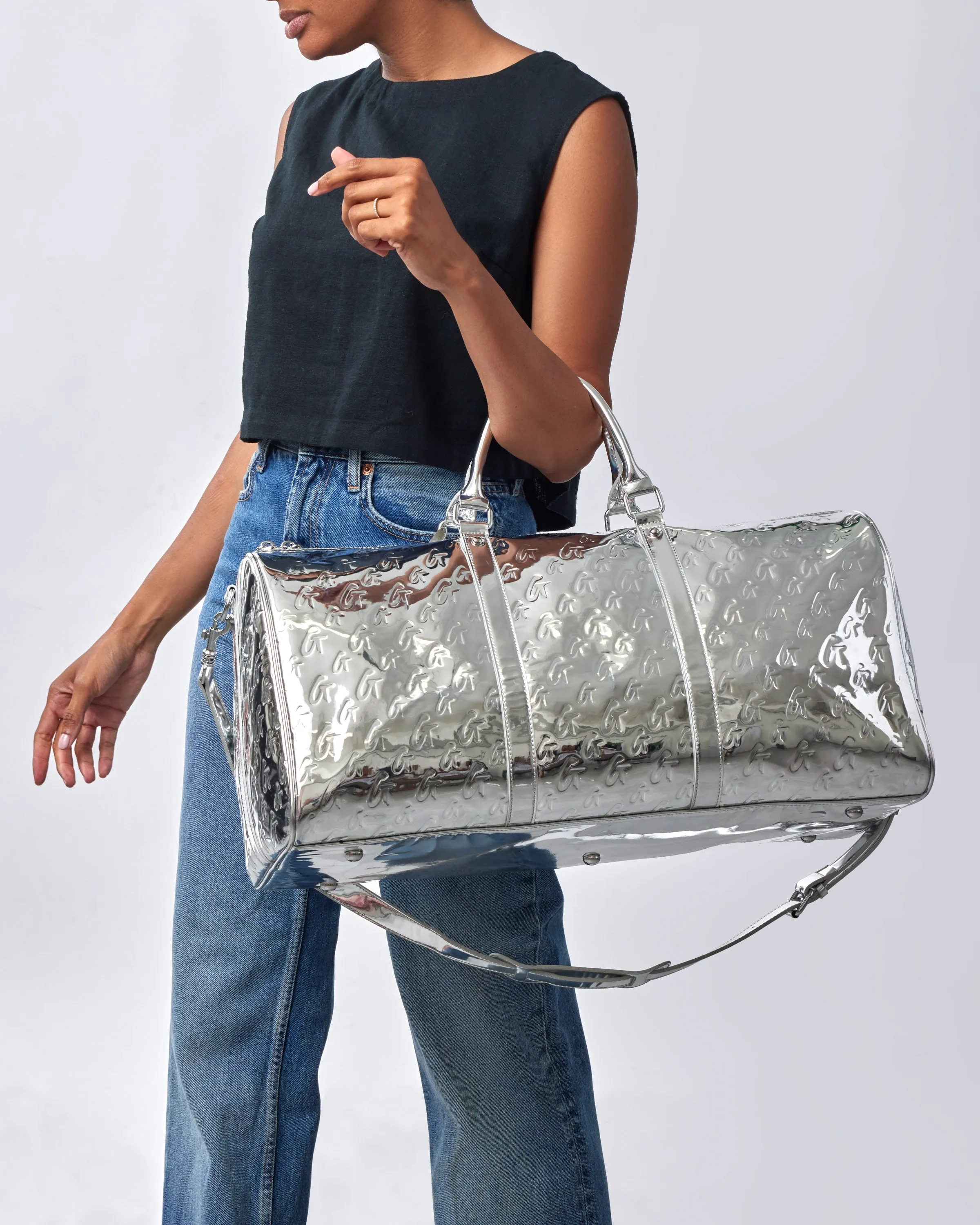 MONOGRAM DUFFLE BAG METALLIC SILVER