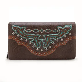 MW1281-W010 Montana West Embroidered Wallet -Coffee