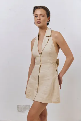 Olive Linen Mini Dress Natural