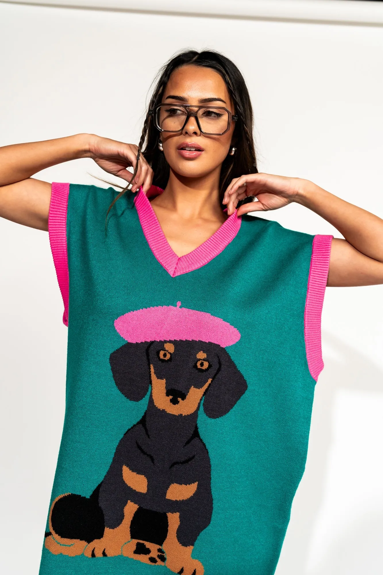 Oversized Sweater Vest in Walter the Wiener Dog