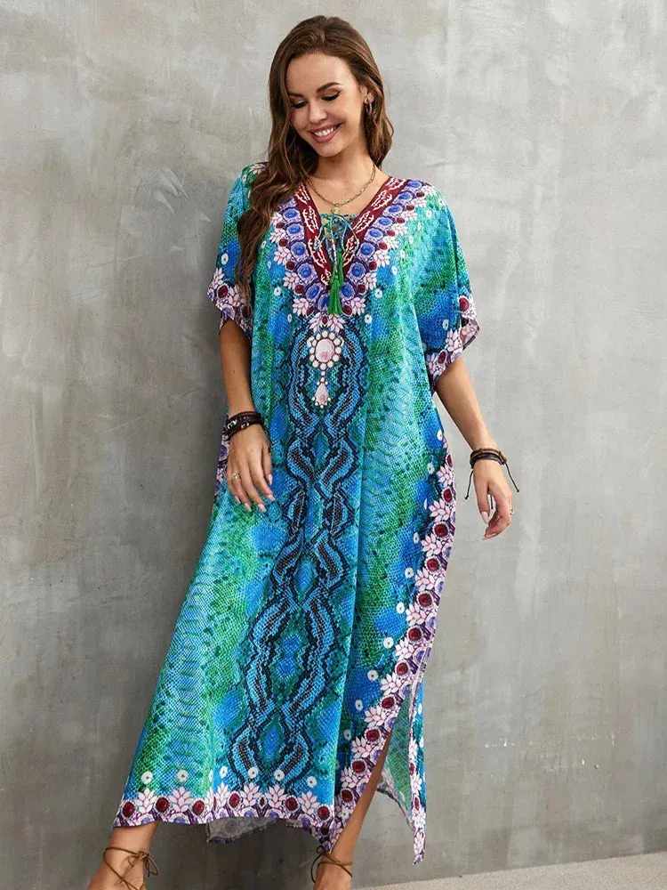 Plus Size Beach Cover Up - Long Summer Kaftan Dress for Women