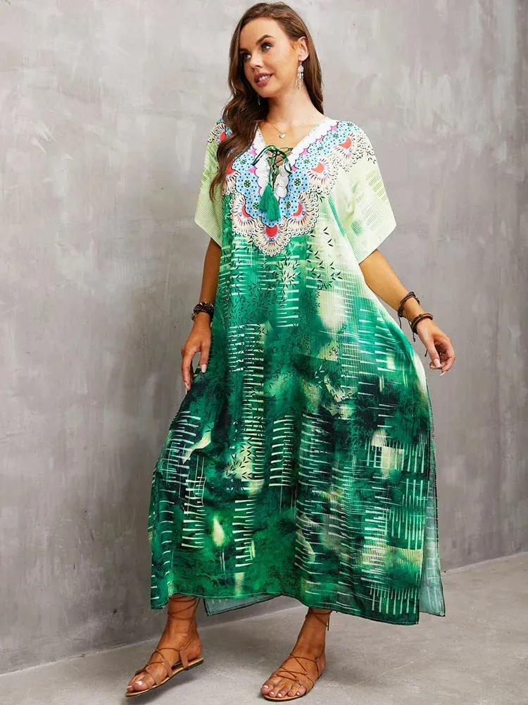 Plus Size Beach Cover Up - Long Summer Kaftan Dress for Women