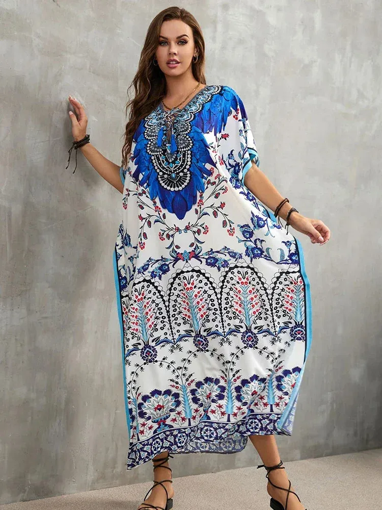 Plus Size Beach Cover Up - Long Summer Kaftan Dress for Women