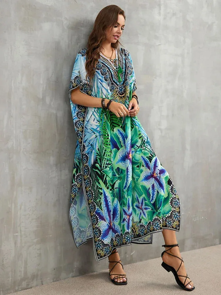 Plus Size Beach Cover Up - Long Summer Kaftan Dress for Women