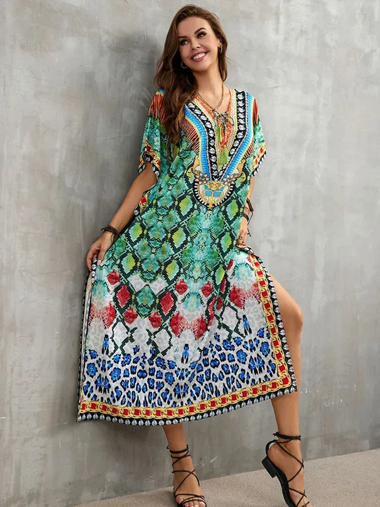 Plus Size Beach Cover Up - Long Summer Kaftan Dress for Women