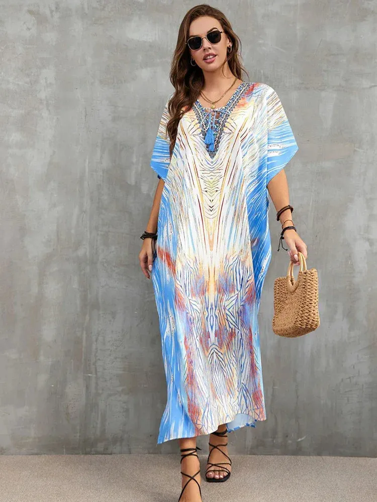 Plus Size Beach Cover Up - Long Summer Kaftan Dress for Women