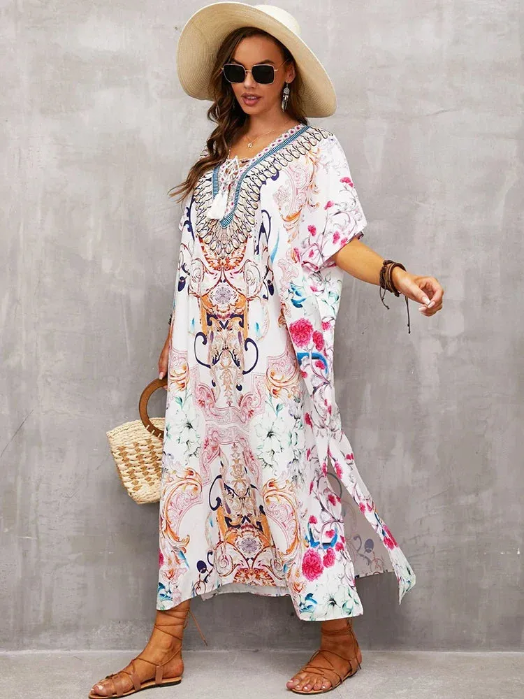 Plus Size Beach Cover Up - Long Summer Kaftan Dress for Women