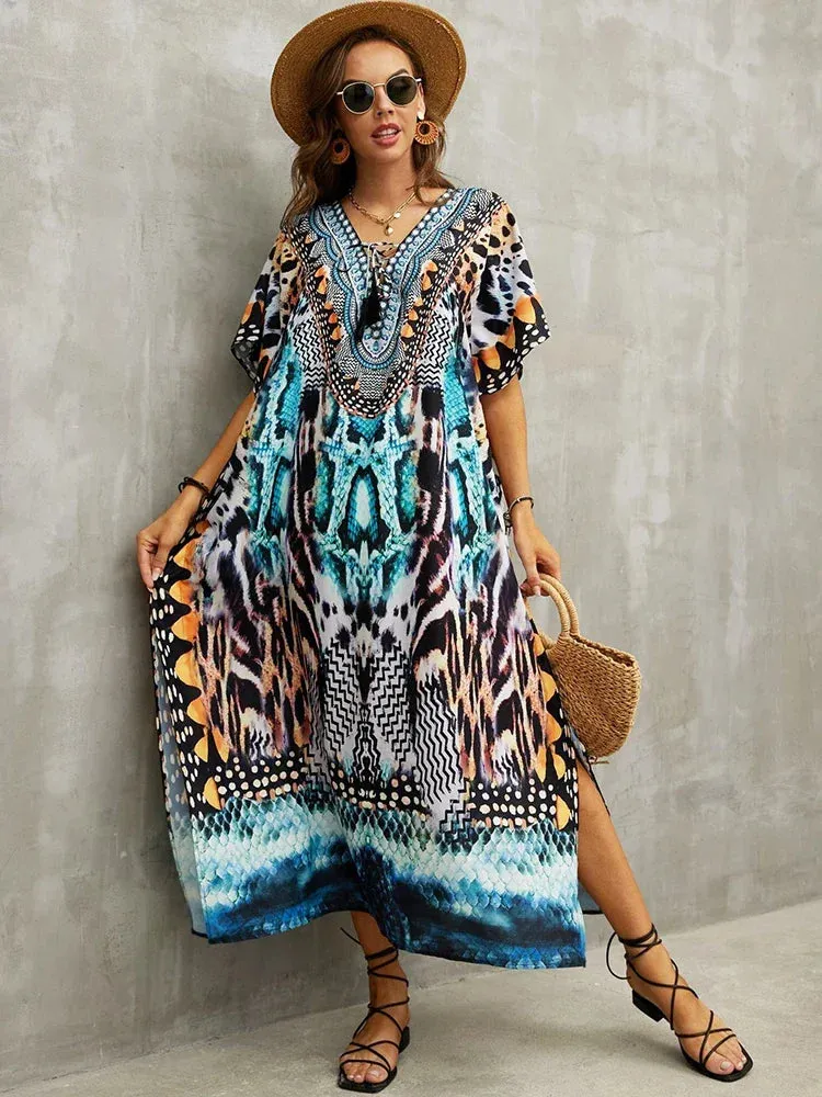 Plus Size Beach Cover Up - Long Summer Kaftan Dress for Women