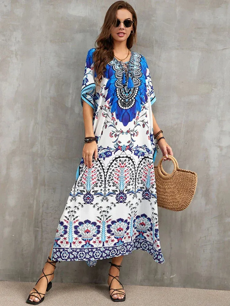 Plus Size Beach Cover Up - Long Summer Kaftan Dress for Women