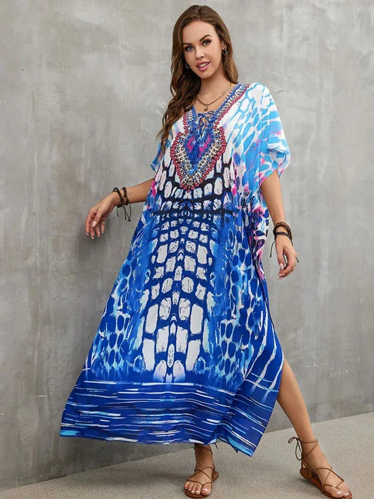 Plus Size Beach Cover Up - Long Summer Kaftan Dress for Women