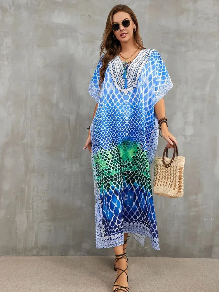 Plus Size Beach Cover Up - Long Summer Kaftan Dress for Women