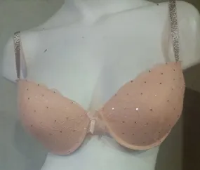 Plus-Size Lacy Bra with Sequins - Peach