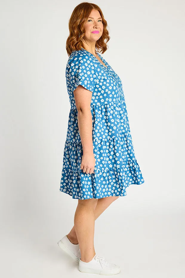 Popping Blue Sweet Daisy Dress