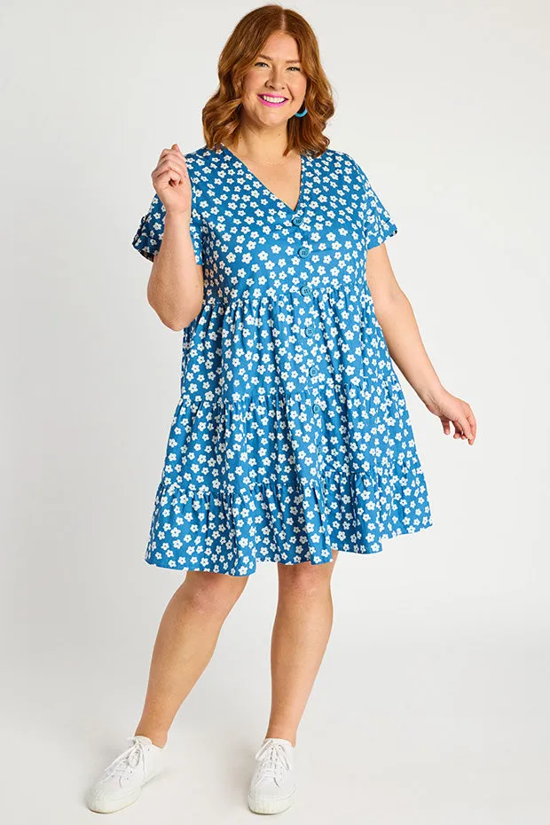 Popping Blue Sweet Daisy Dress