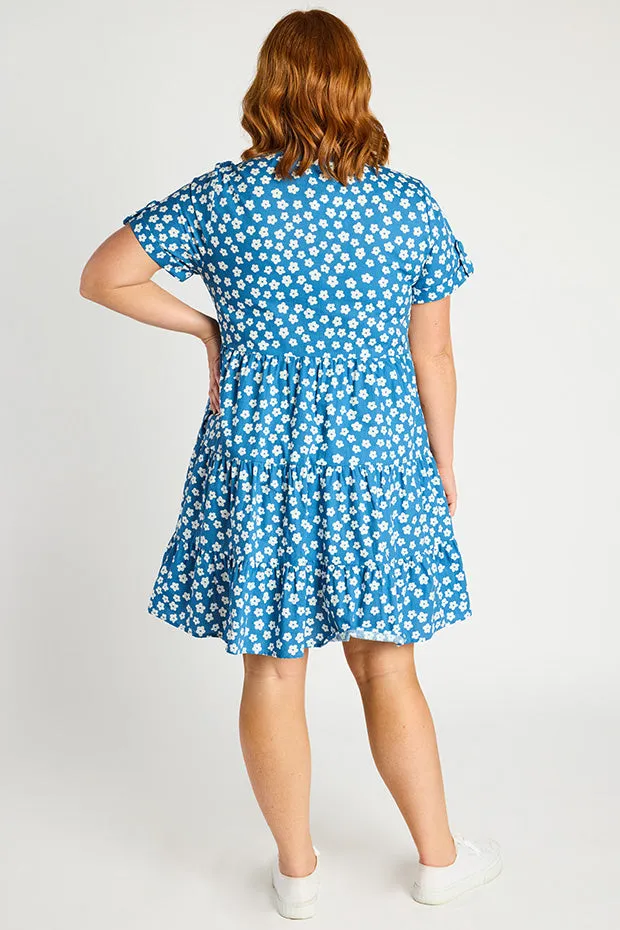 Popping Blue Sweet Daisy Dress