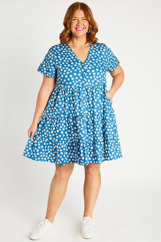 Popping Blue Sweet Daisy Dress